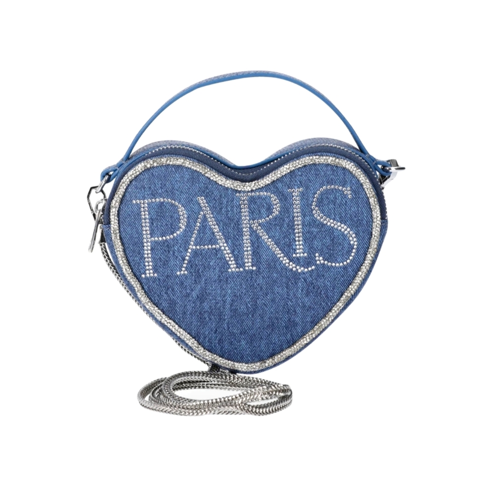 🆕PARIS HILTON Amour Chain Shoulder Bag Denim Rhinestone
